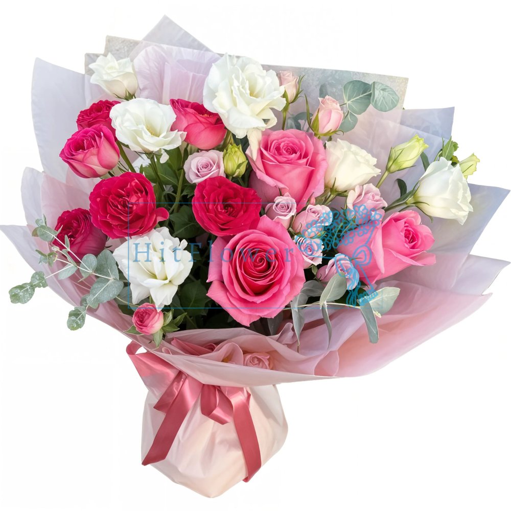 Букет цветов из: Розы и Лизиантусы